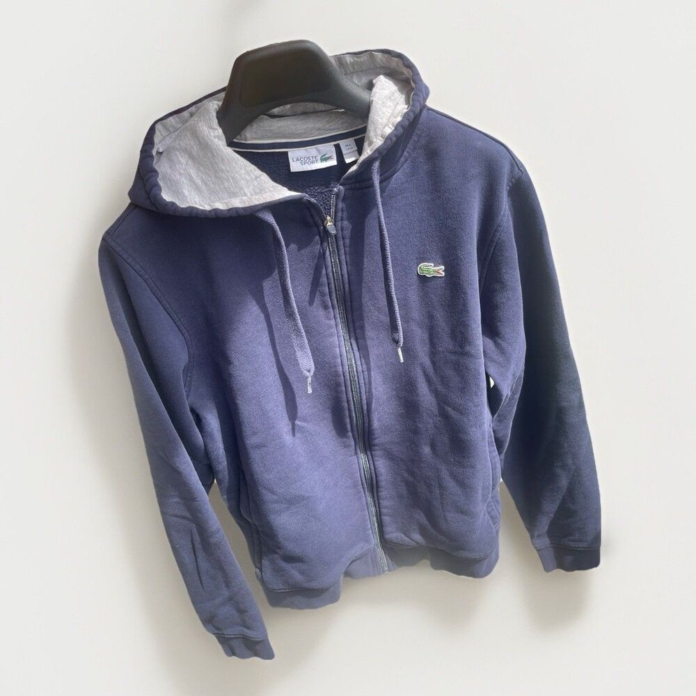 Lacoste Sport Hoodie Mens M FR 4 Dark Blue Zip Up Sweatshirt Logo
